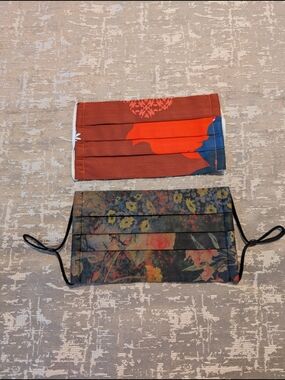 Johnny Was Cotton Sateen Face Mask in Black Floral with Rust Accents, Set Of 2